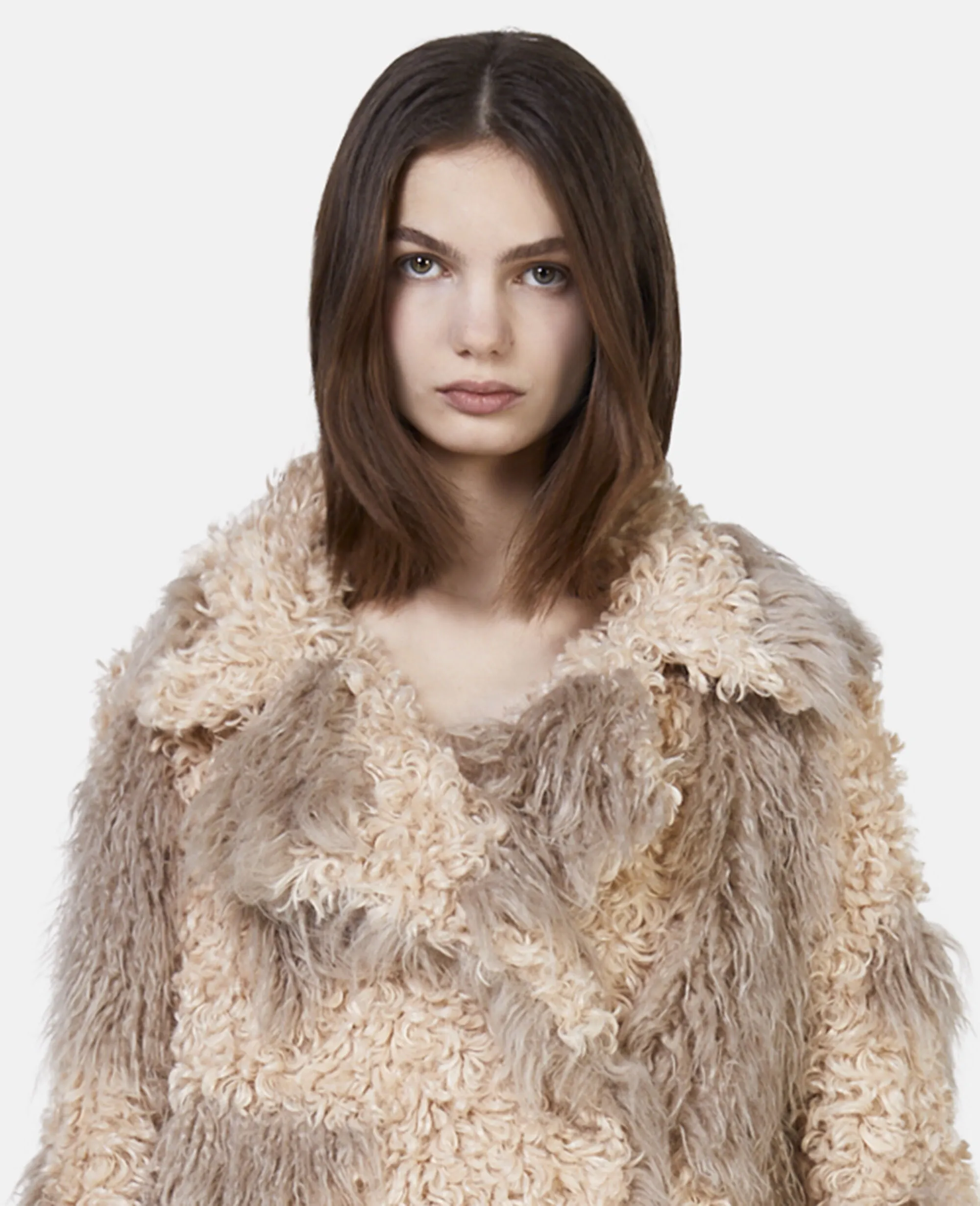 Tree Bark Print Long Teddy Coat