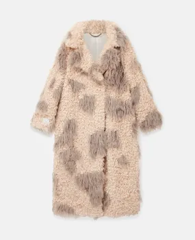 Tree Bark Print Long Teddy Coat