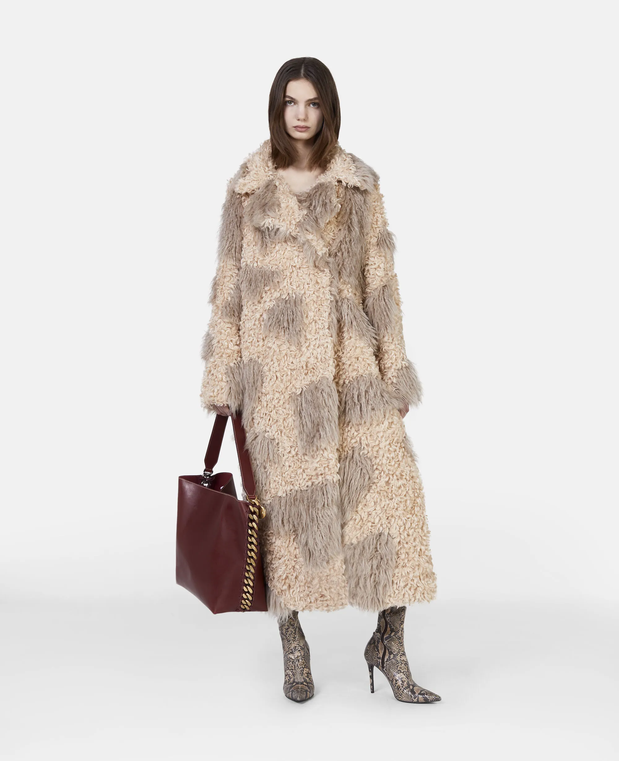 Tree Bark Print Long Teddy Coat