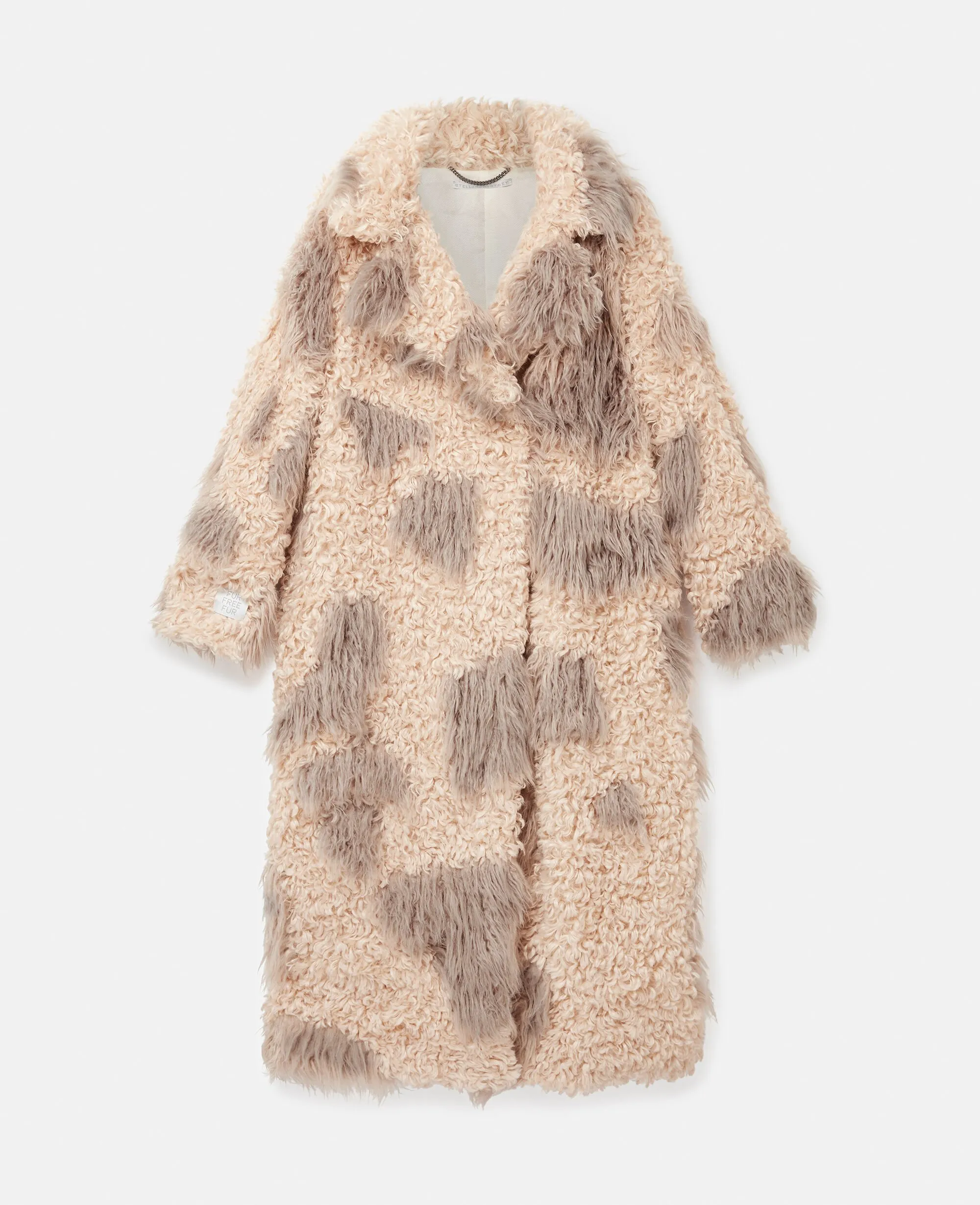 Tree Bark Print Long Teddy Coat