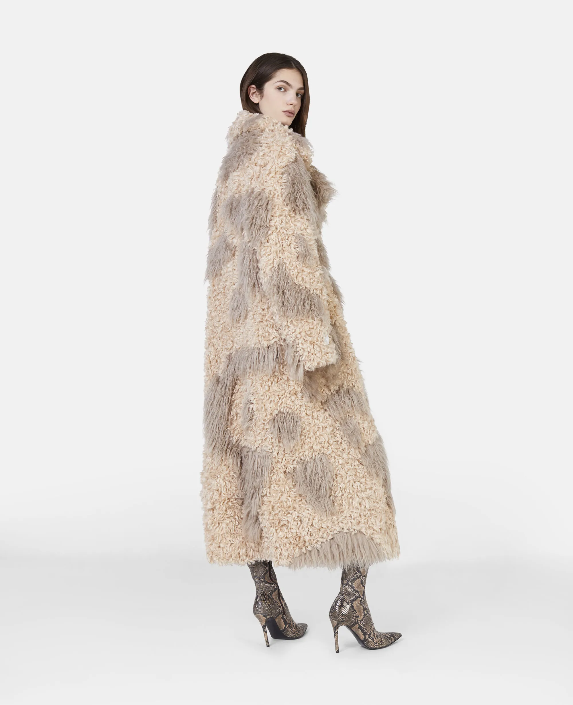 Tree Bark Print Long Teddy Coat