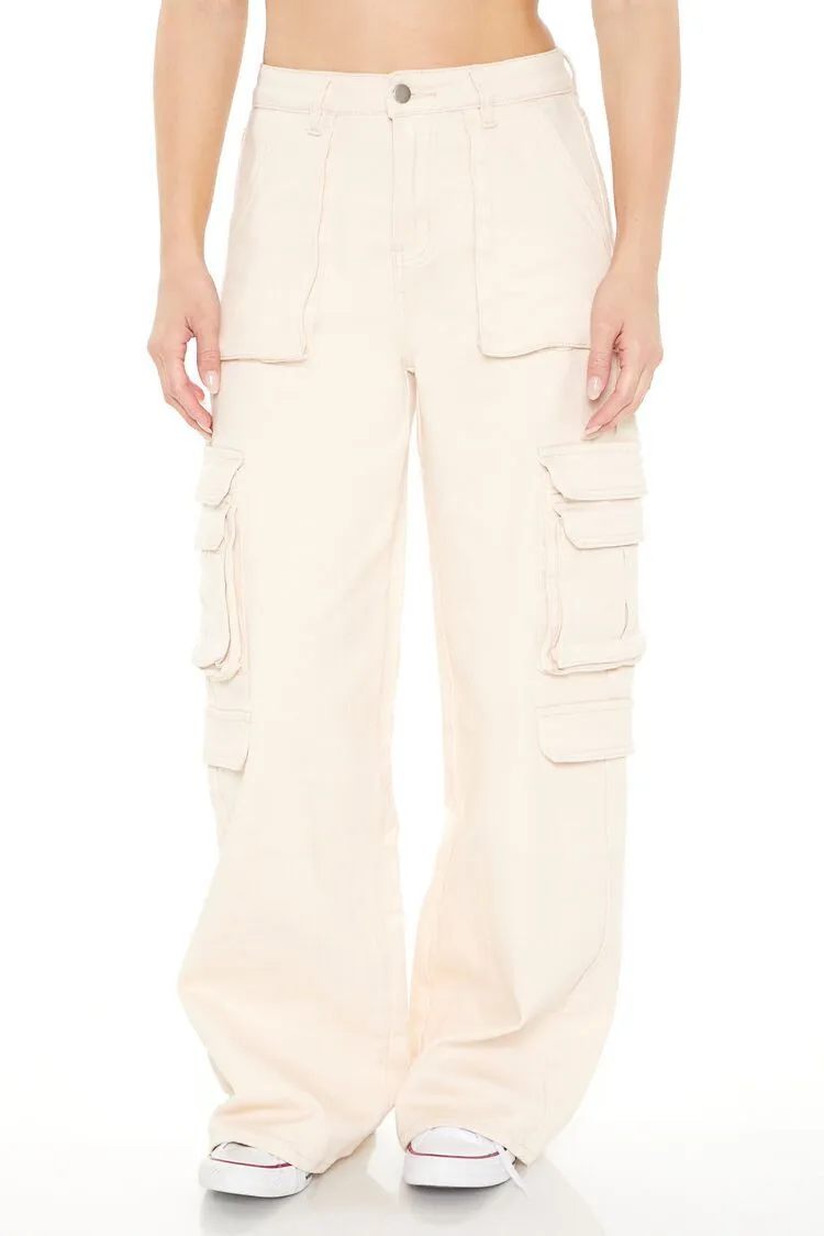 Twill Wide-Leg Cargo Pants