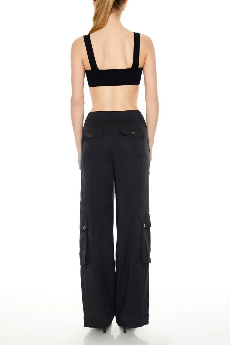 Twill Wide-Leg Cargo Pants