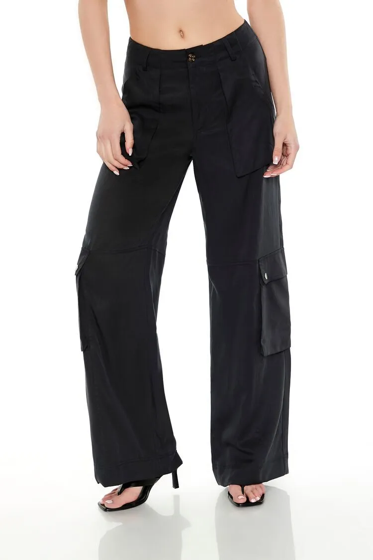 Twill Wide-Leg Cargo Pants