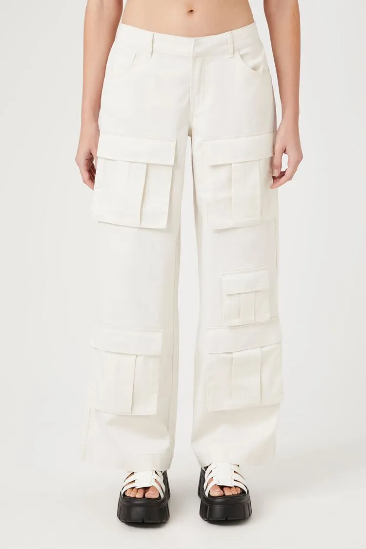 Twill Wide-Leg Cargo Pants