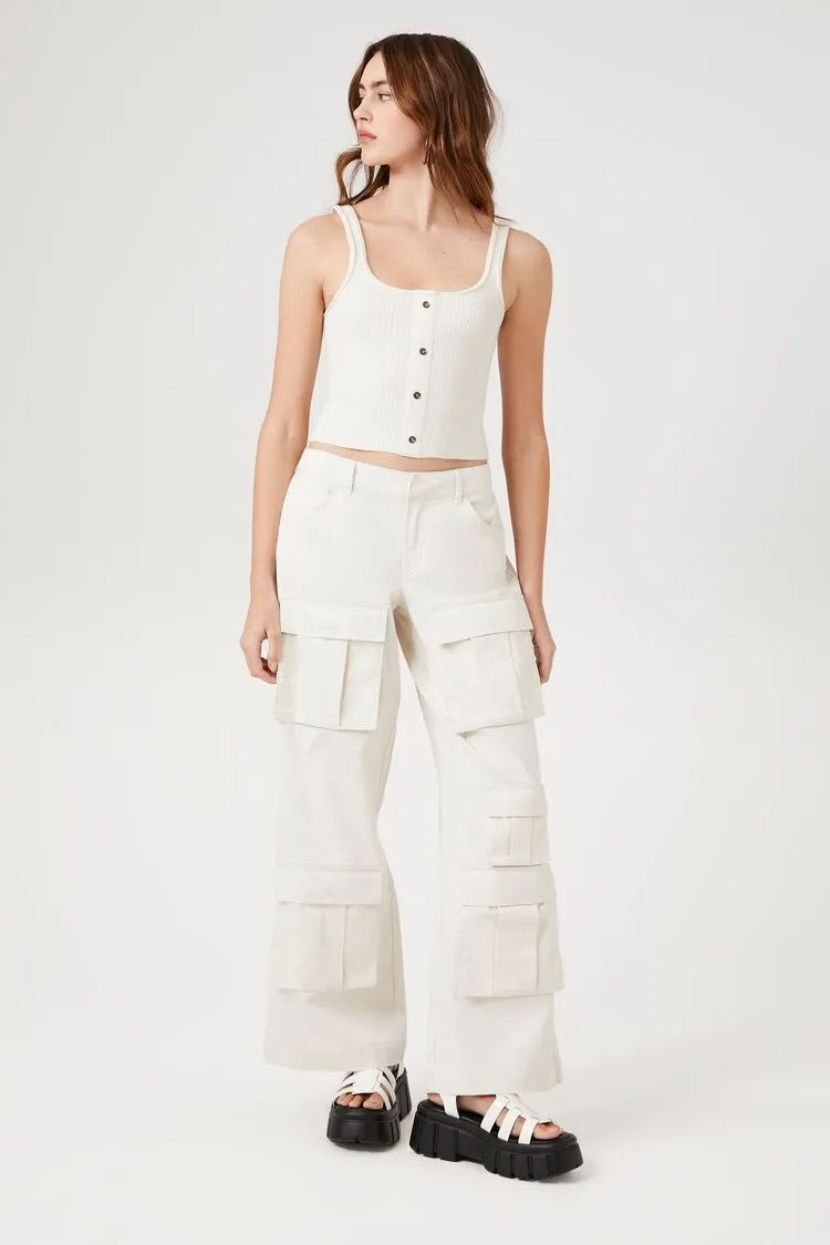 Twill Wide-Leg Cargo Pants