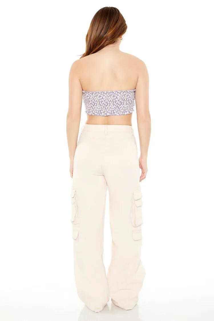 Twill Wide-Leg Cargo Pants