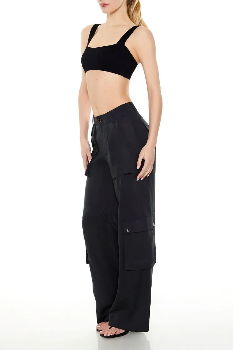 Twill Wide-Leg Cargo Pants