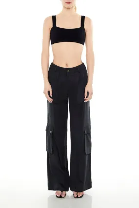 Twill Wide-Leg Cargo Pants