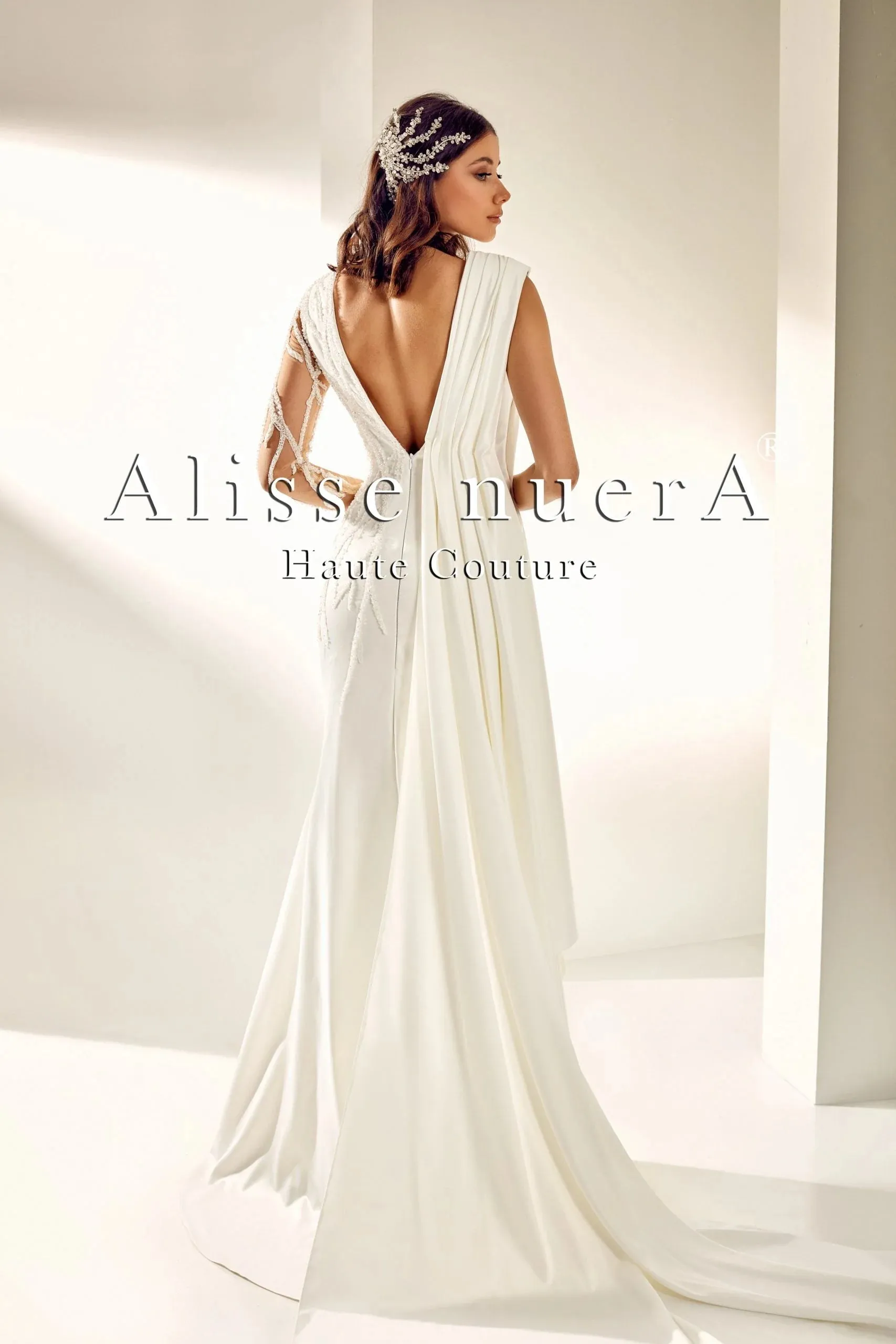 V Neck One Shoulder Drape Grecian Wedding Dress