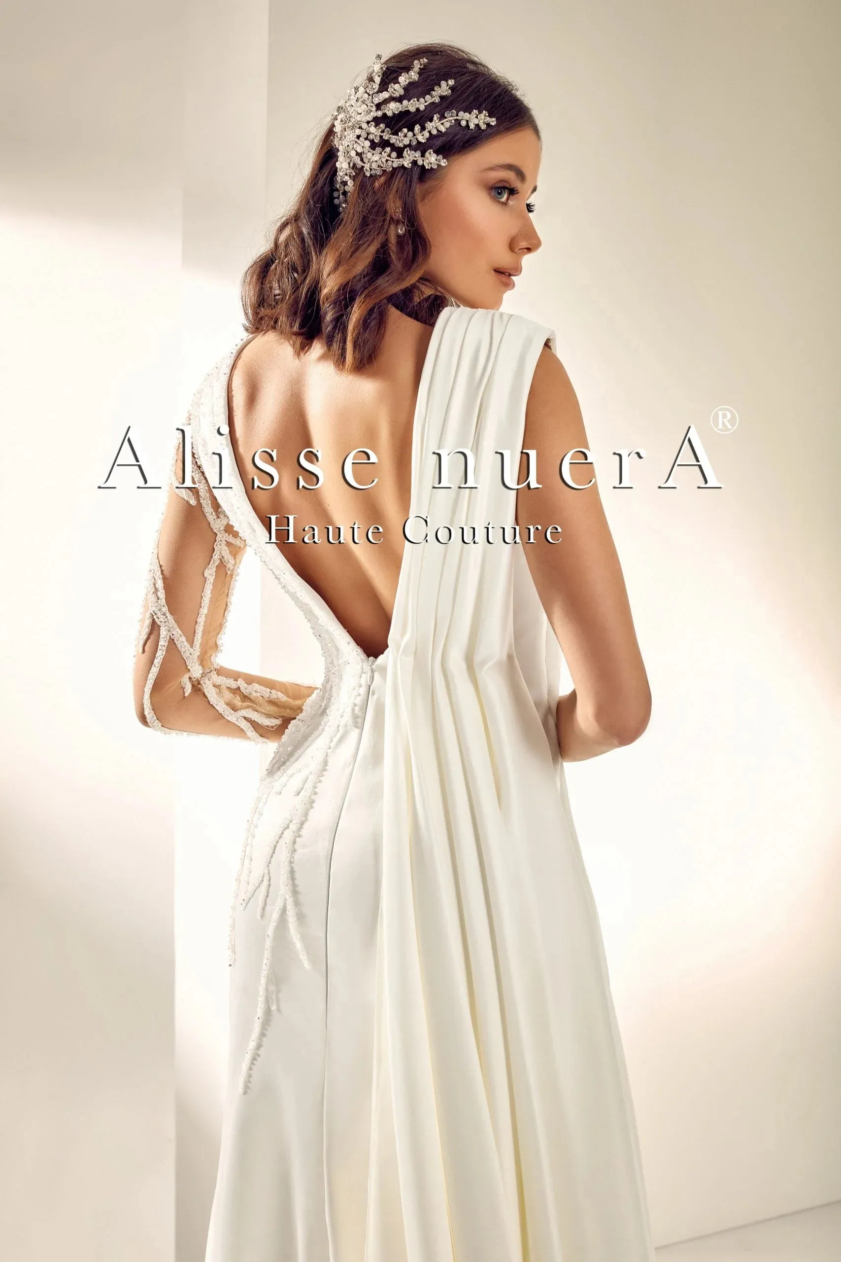 V Neck One Shoulder Drape Grecian Wedding Dress