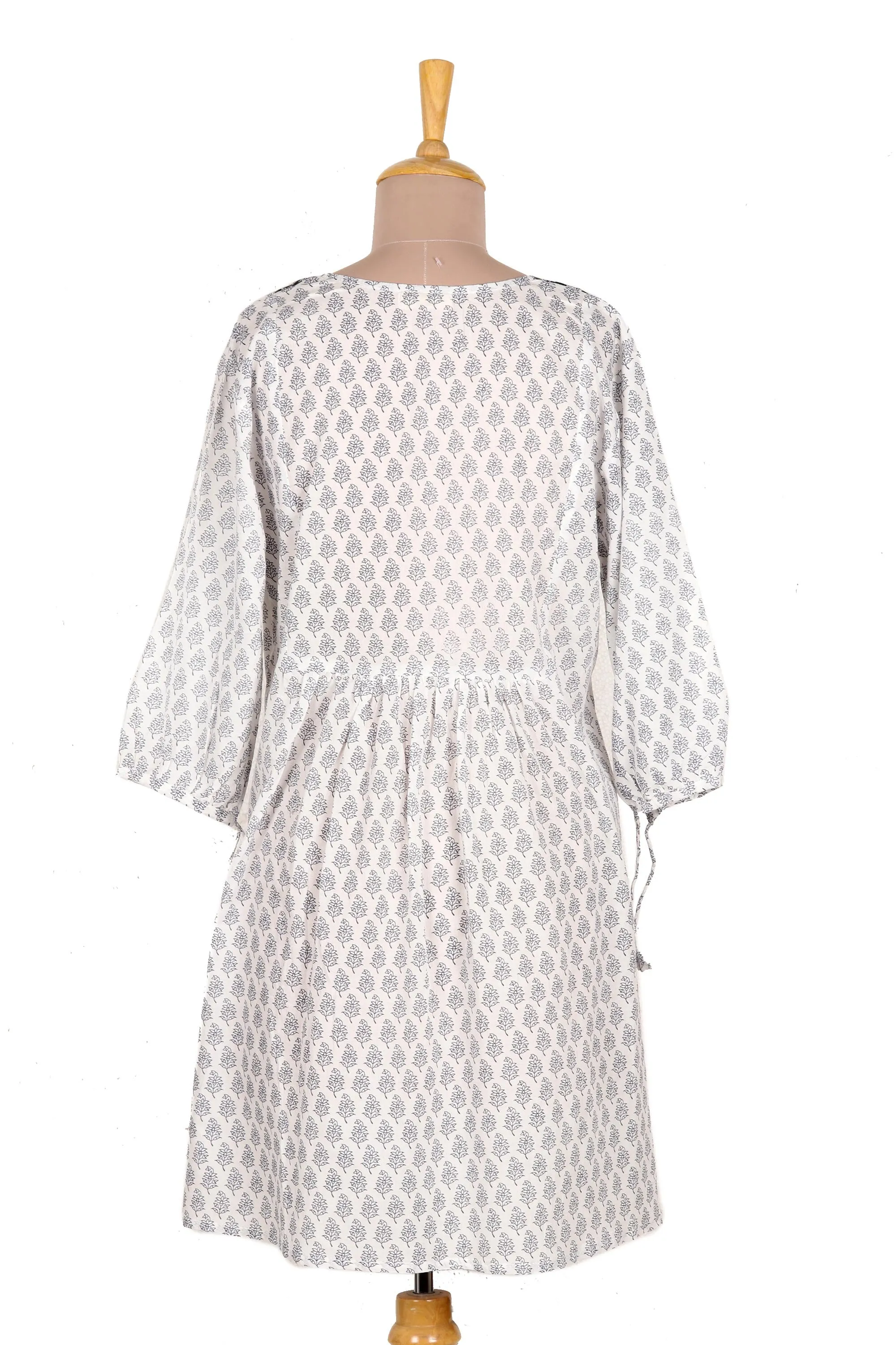 Warm Days Screen Printed Floral Cotton Drawstring Dress from India