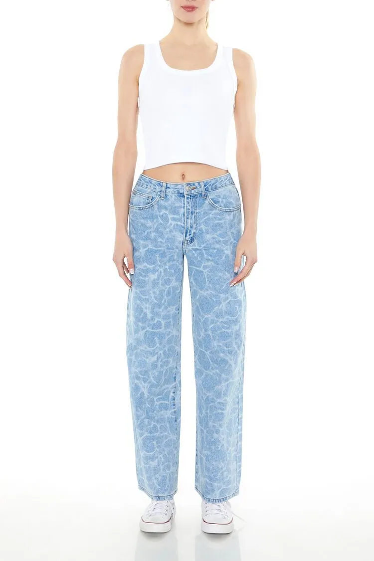 Water Print Wide-Leg Jeans