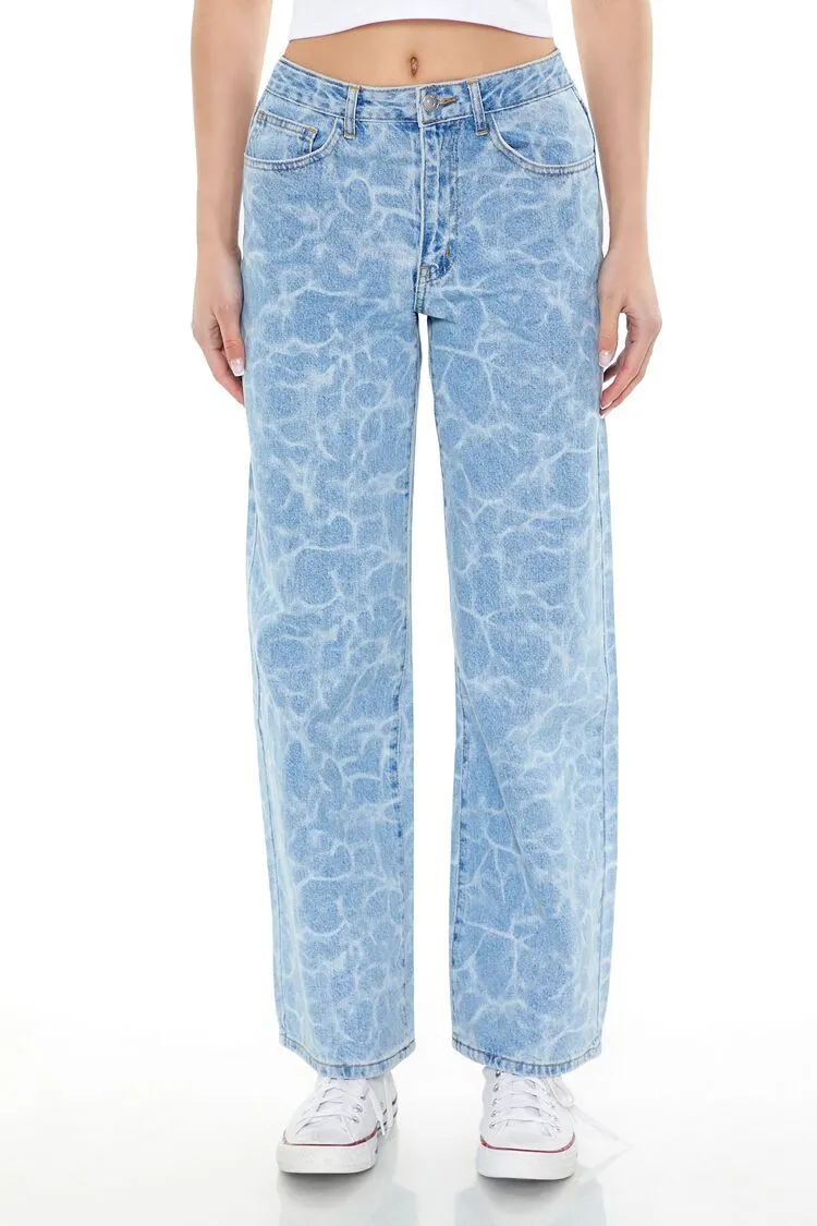 Water Print Wide-Leg Jeans