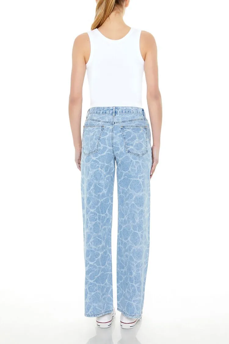 Water Print Wide-Leg Jeans