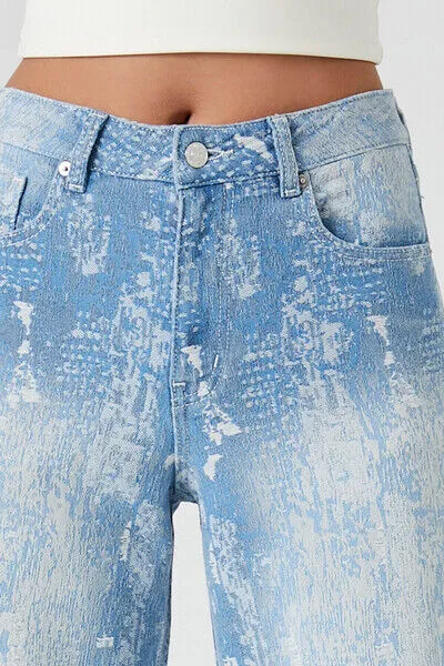Wide-Leg Distressed Jeans