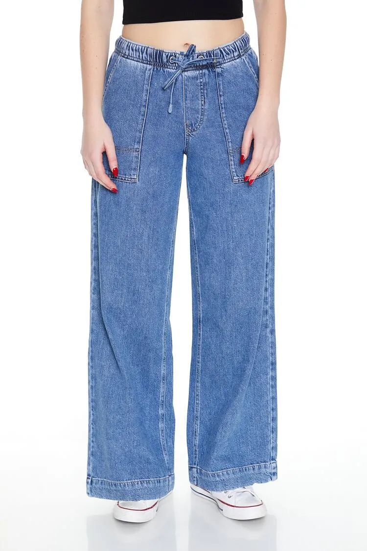 Wide-Leg Drawstring Jeans
