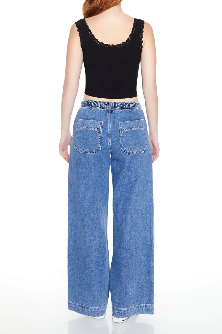 Wide-Leg Drawstring Jeans