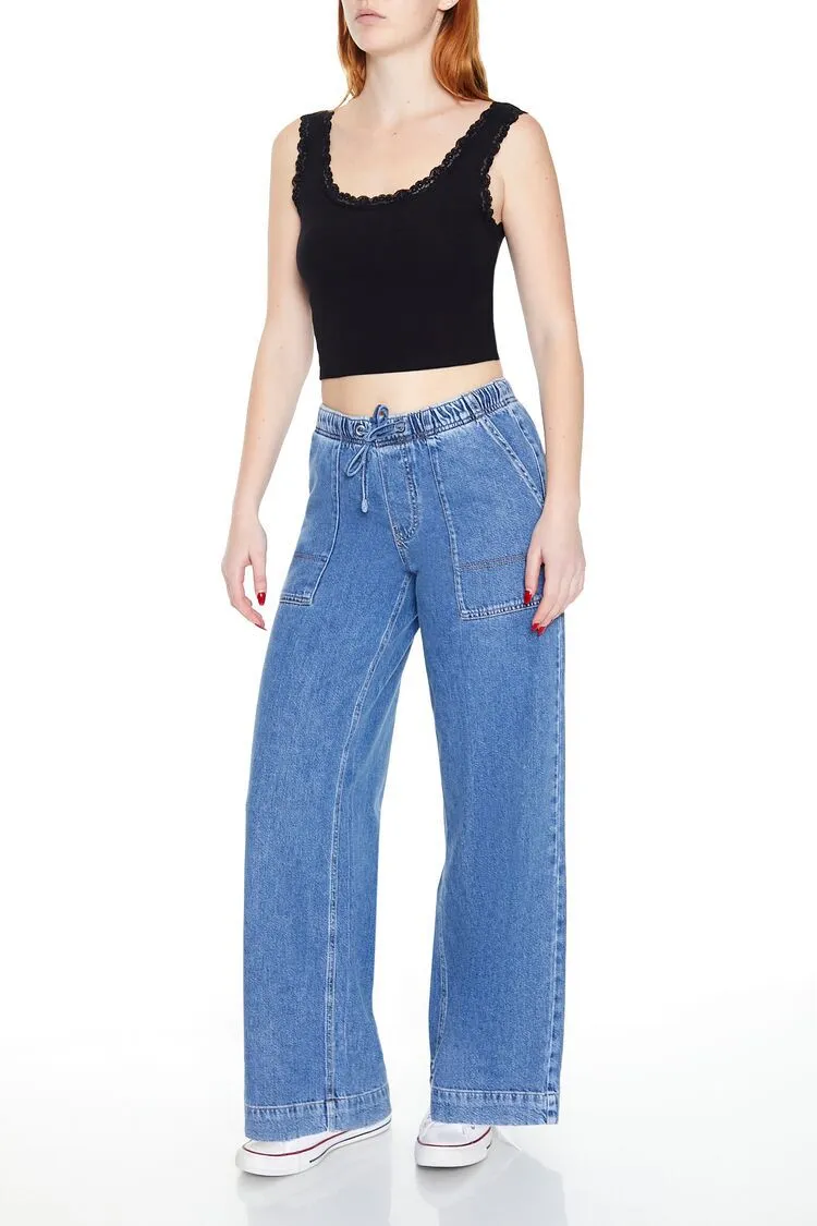 Wide-Leg Drawstring Jeans