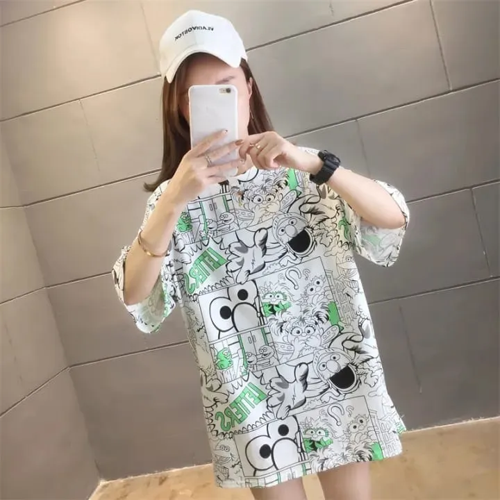 Women Plus Size O-Neck Short Sleeve Loose Mid-length Summer T Shirt S1926959