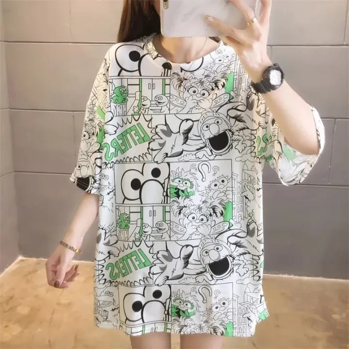 Women Plus Size O-Neck Short Sleeve Loose Mid-length Summer T Shirt S1926959