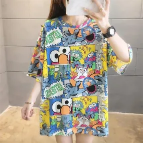 Women Plus Size O-Neck Short Sleeve Loose Mid-length Summer T Shirt S1926959