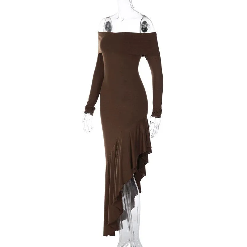 Women's Ins Party Fashion off-Shoulder Close-Fitting Dress