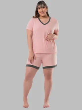 Women's Plus Fit for Me&reg; Soft &amp; Breathable V-Neck T-shirt and Shorts, 2-Piece Pajama Set