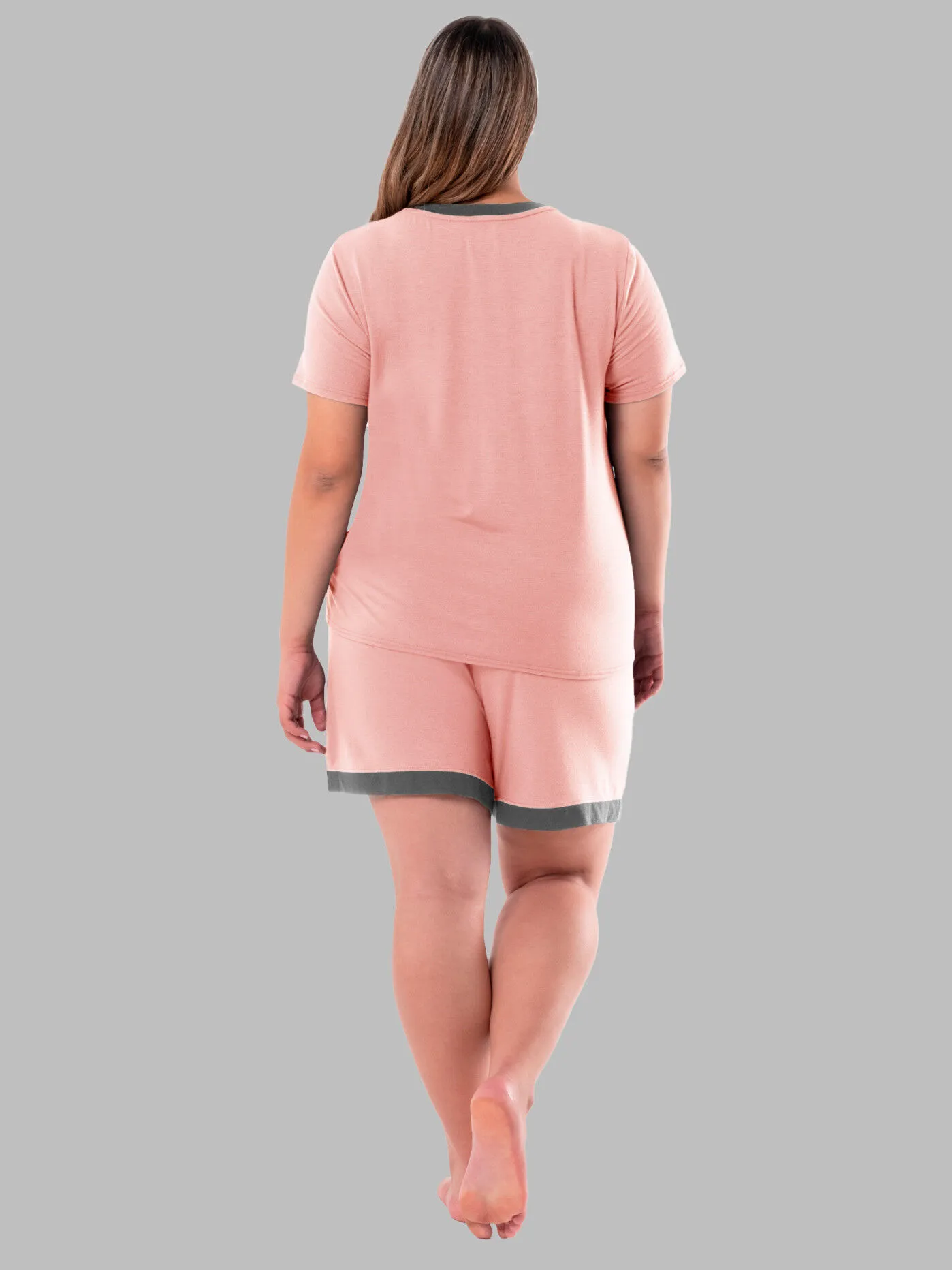 Women's Plus Fit for Me&reg; Soft &amp; Breathable V-Neck T-shirt and Shorts, 2-Piece Pajama Set