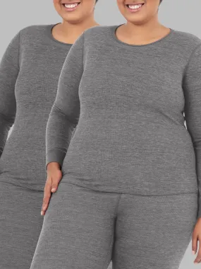 Women's Plus Size Crew Neck Waffle Thermal Top, 2 Pack
