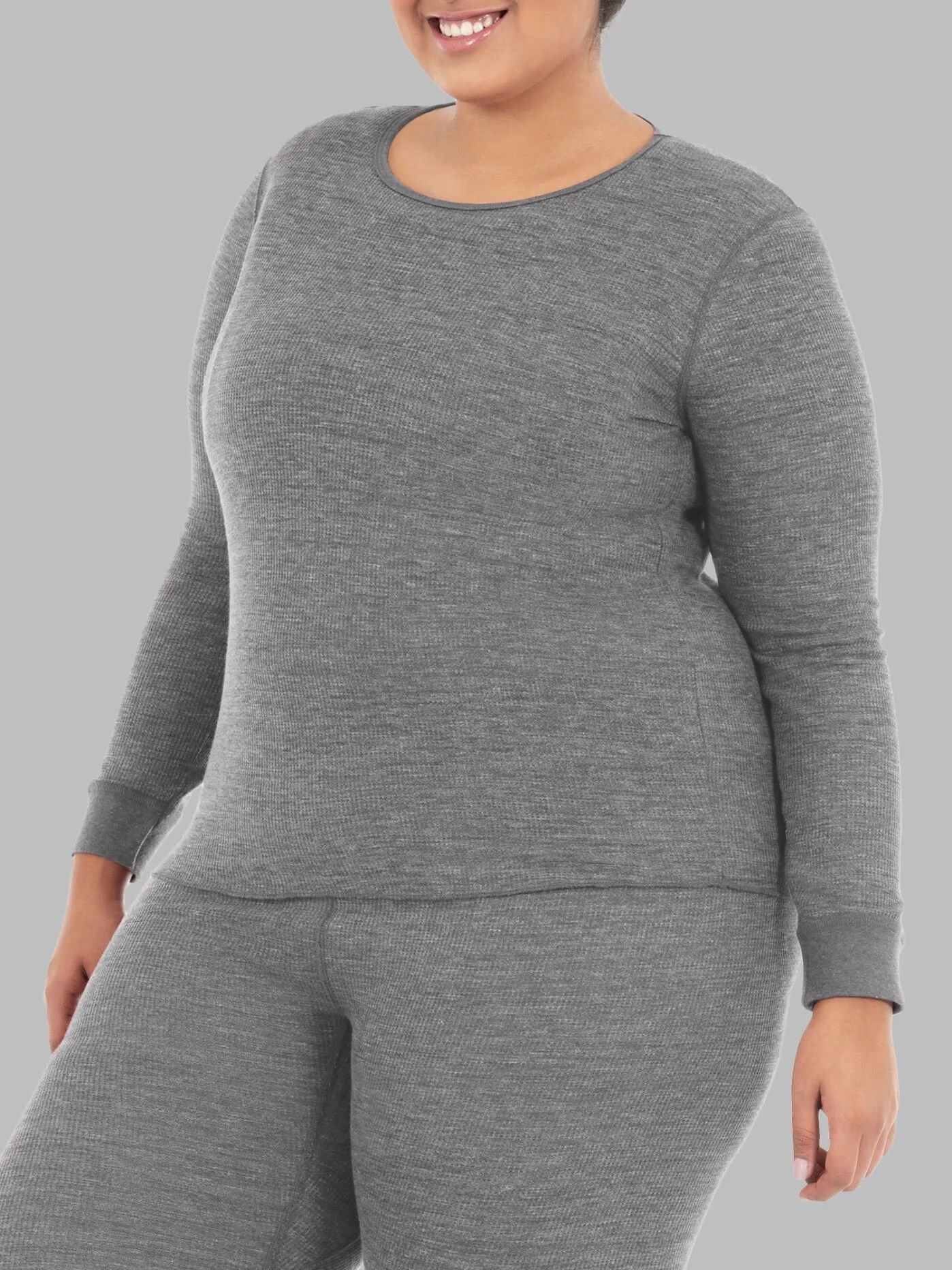 Women's Plus Size Crew Neck Waffle Thermal Top, 2 Pack
