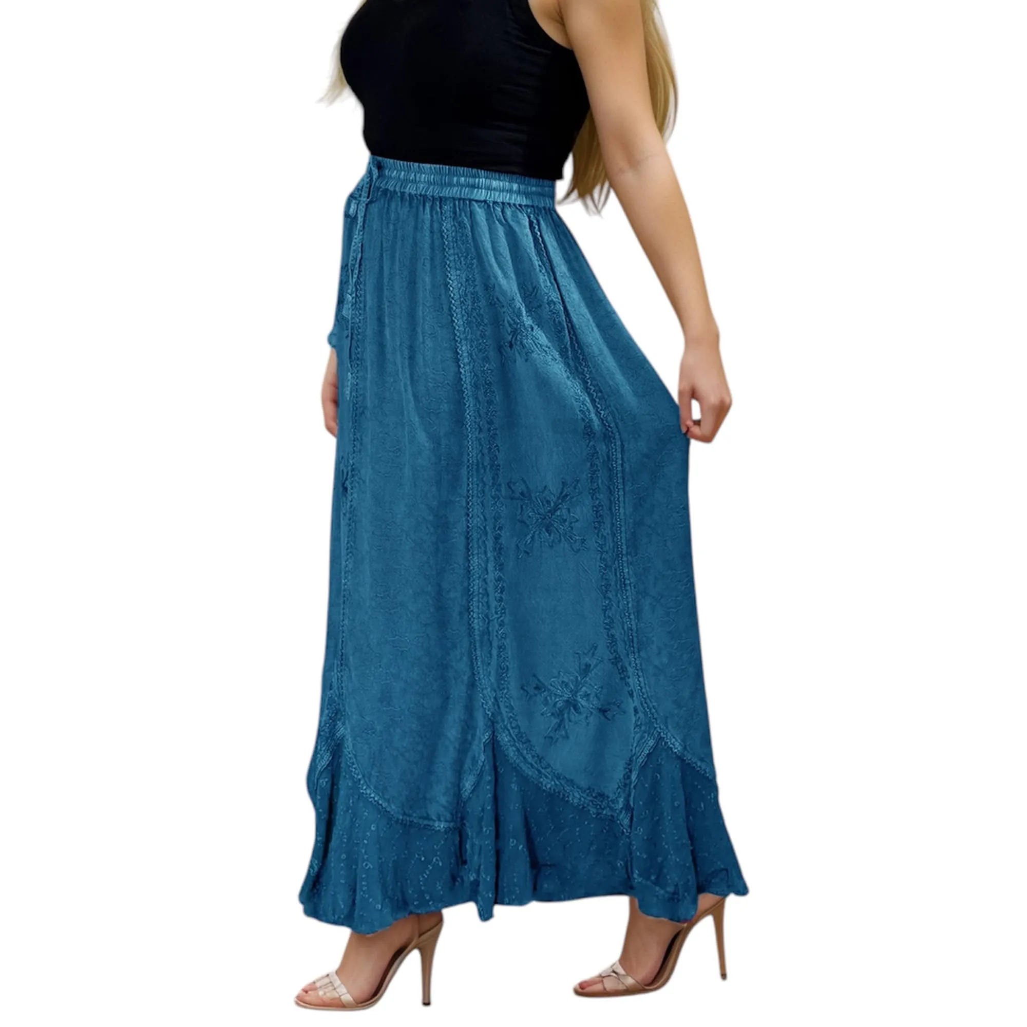Women's Scalloped Bohemian Gothic Elastic Waistband Flared Skirt ~ 711 SKT