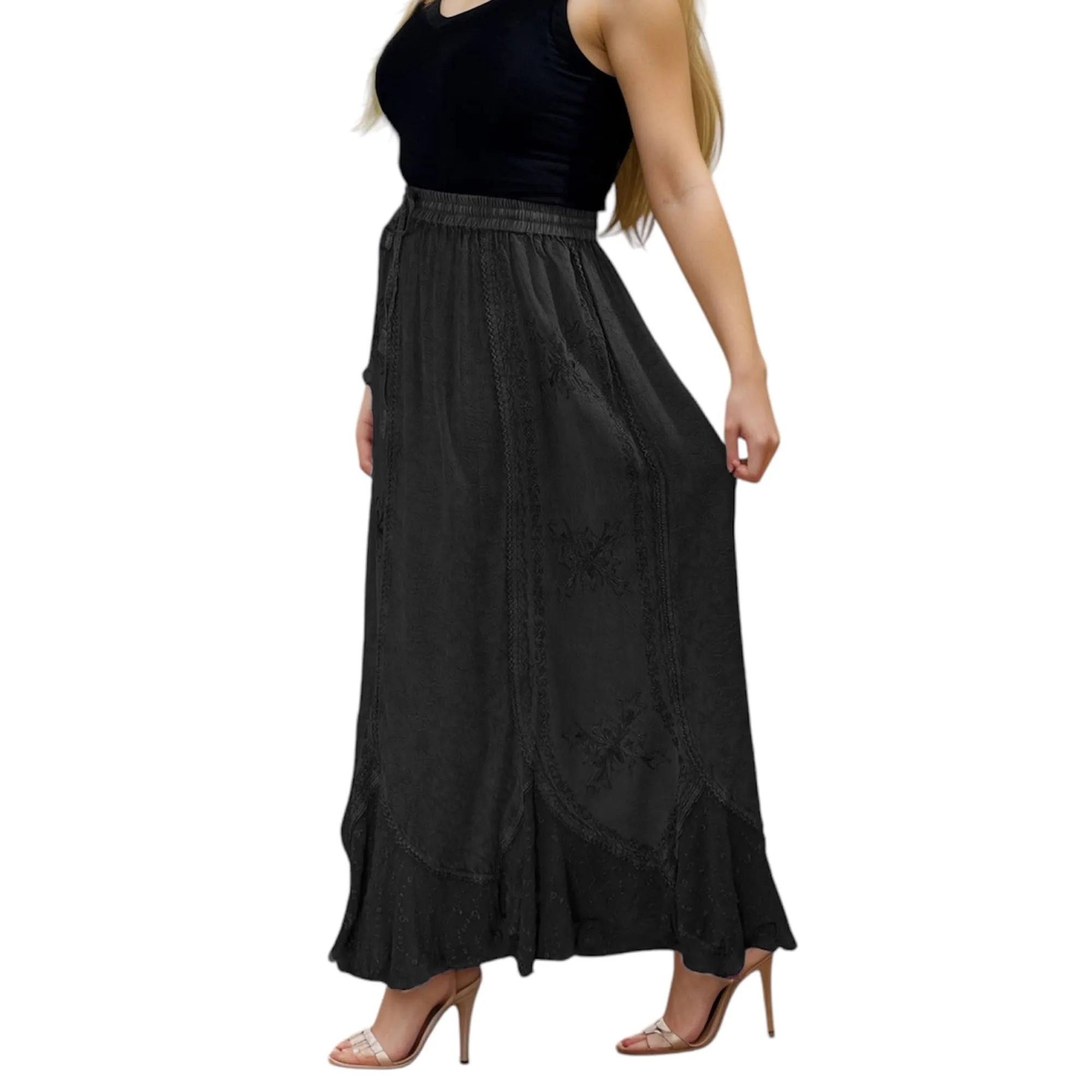 Women's Scalloped Bohemian Gothic Elastic Waistband Flared Skirt ~ 711 SKT