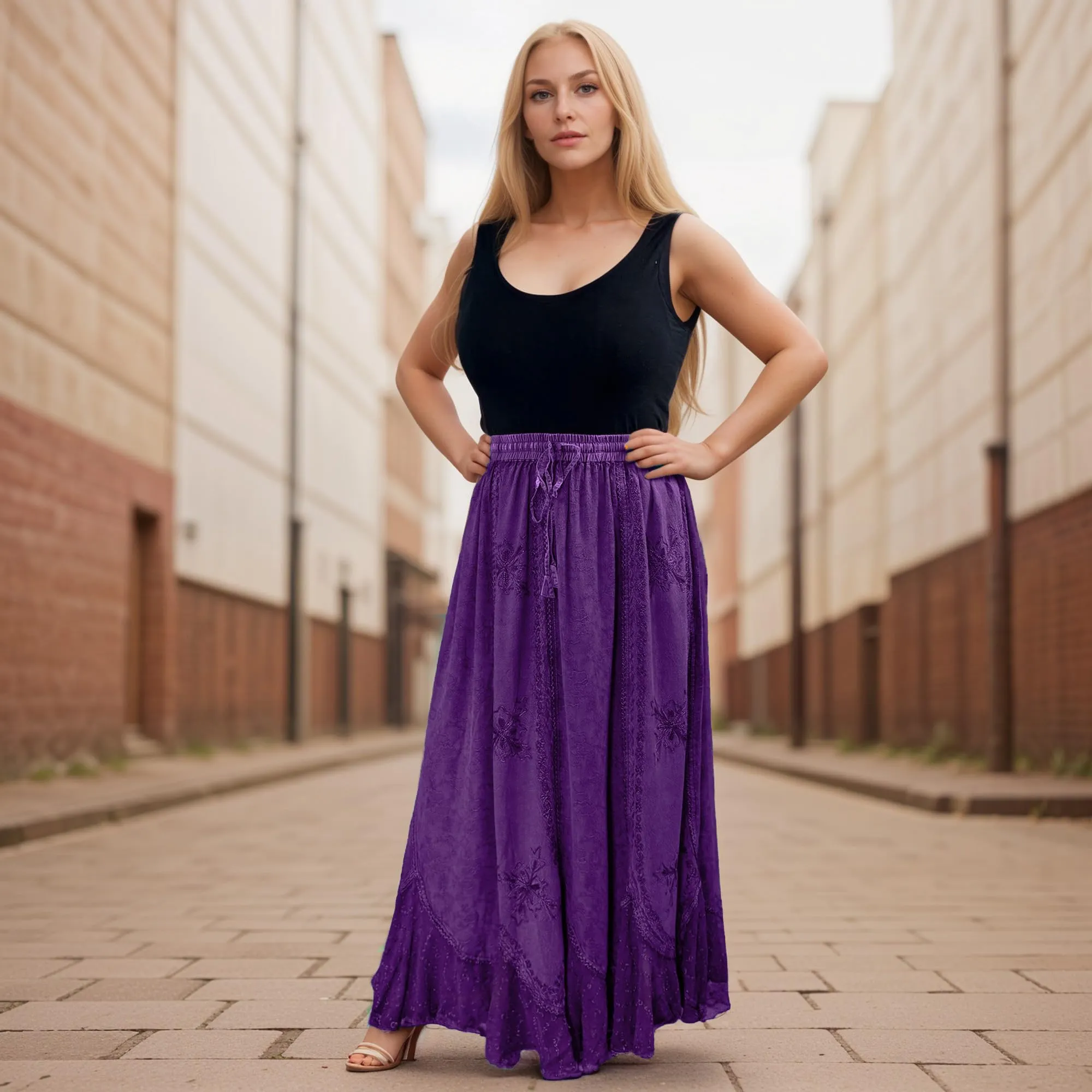 Women's Scalloped Bohemian Gothic Elastic Waistband Flared Skirt ~ 711 SKT