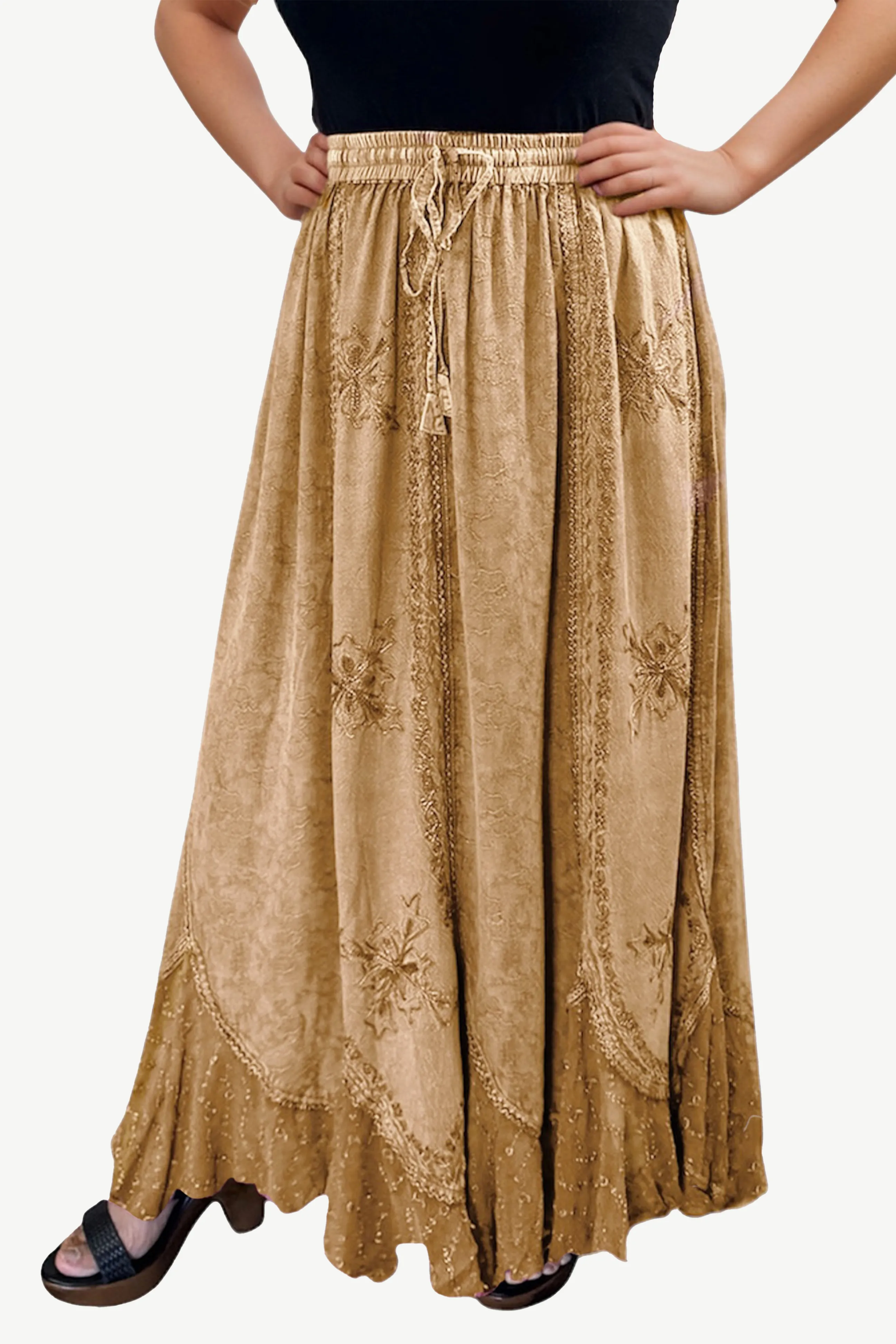 Women's Scalloped Bohemian Gothic Elastic Waistband Flared Skirt ~ 711 SKT