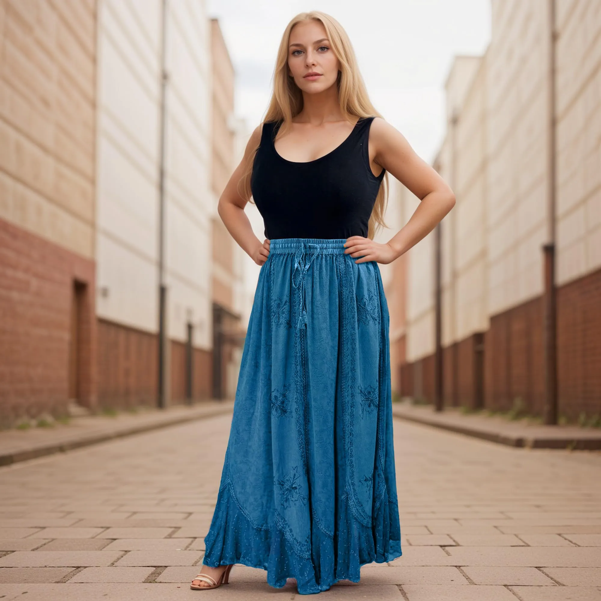 Women's Scalloped Bohemian Gothic Elastic Waistband Flared Skirt ~ 711 SKT