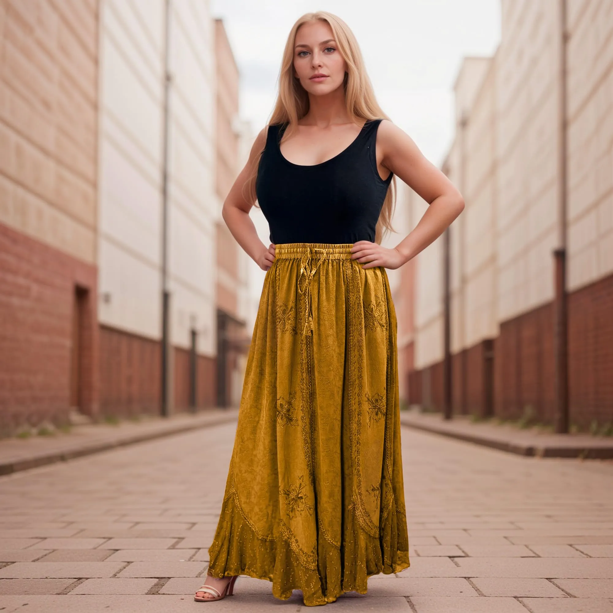 Women's Scalloped Bohemian Gothic Elastic Waistband Flared Skirt ~ 711 SKT