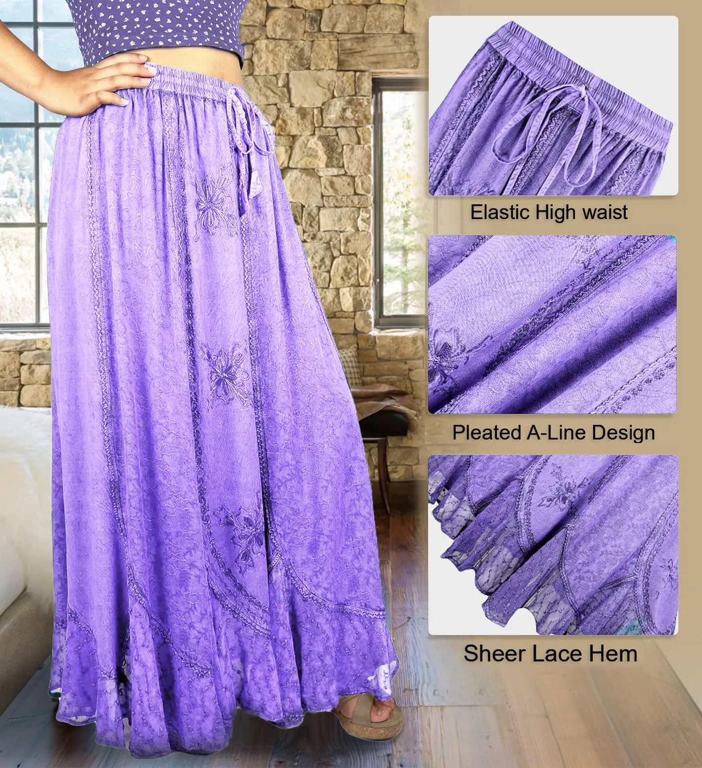 Women's Scalloped Bohemian Gothic Elastic Waistband Flared Skirt ~ 711 SKT