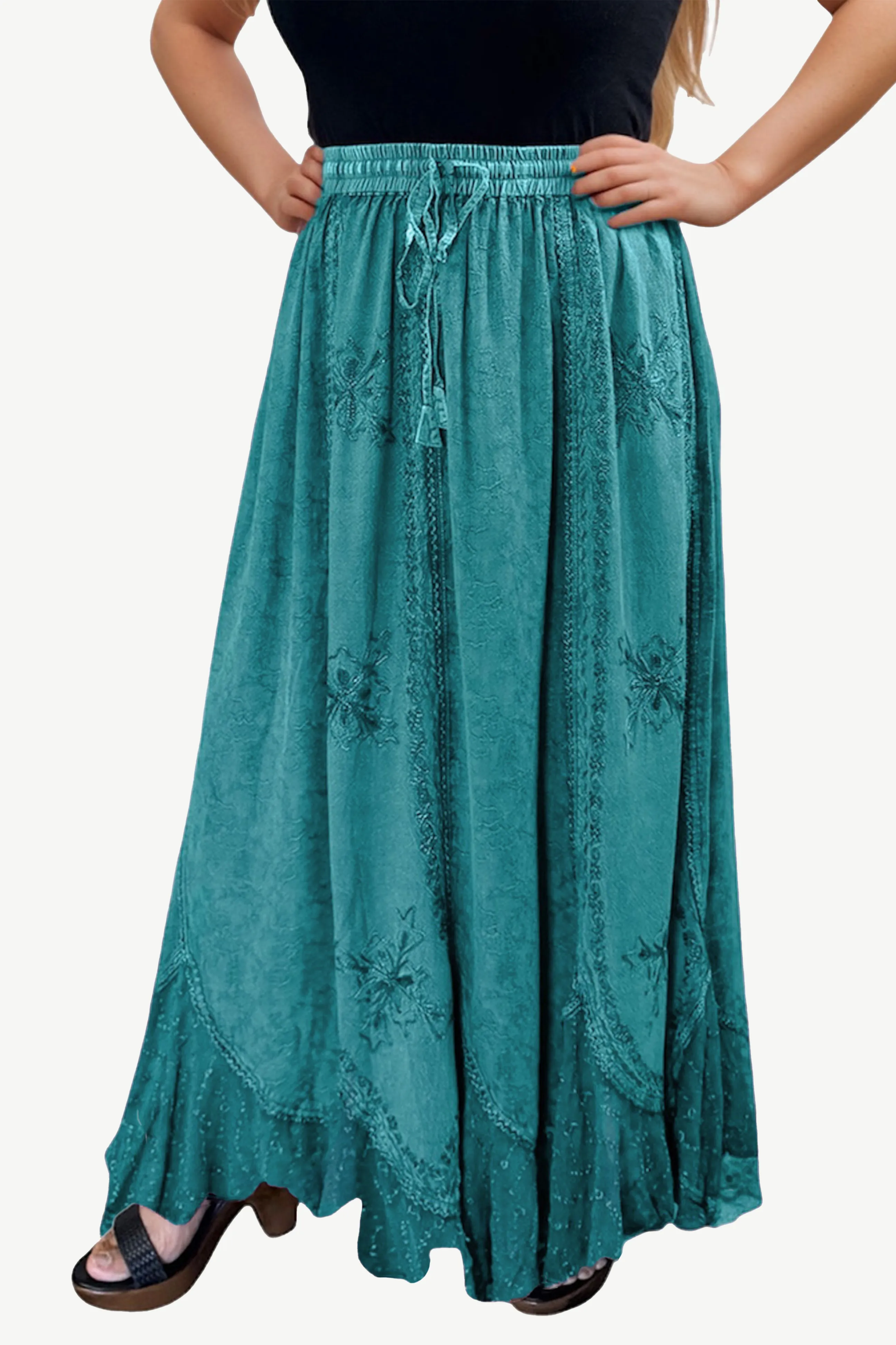 Women's Scalloped Bohemian Gothic Elastic Waistband Flared Skirt ~ 711 SKT