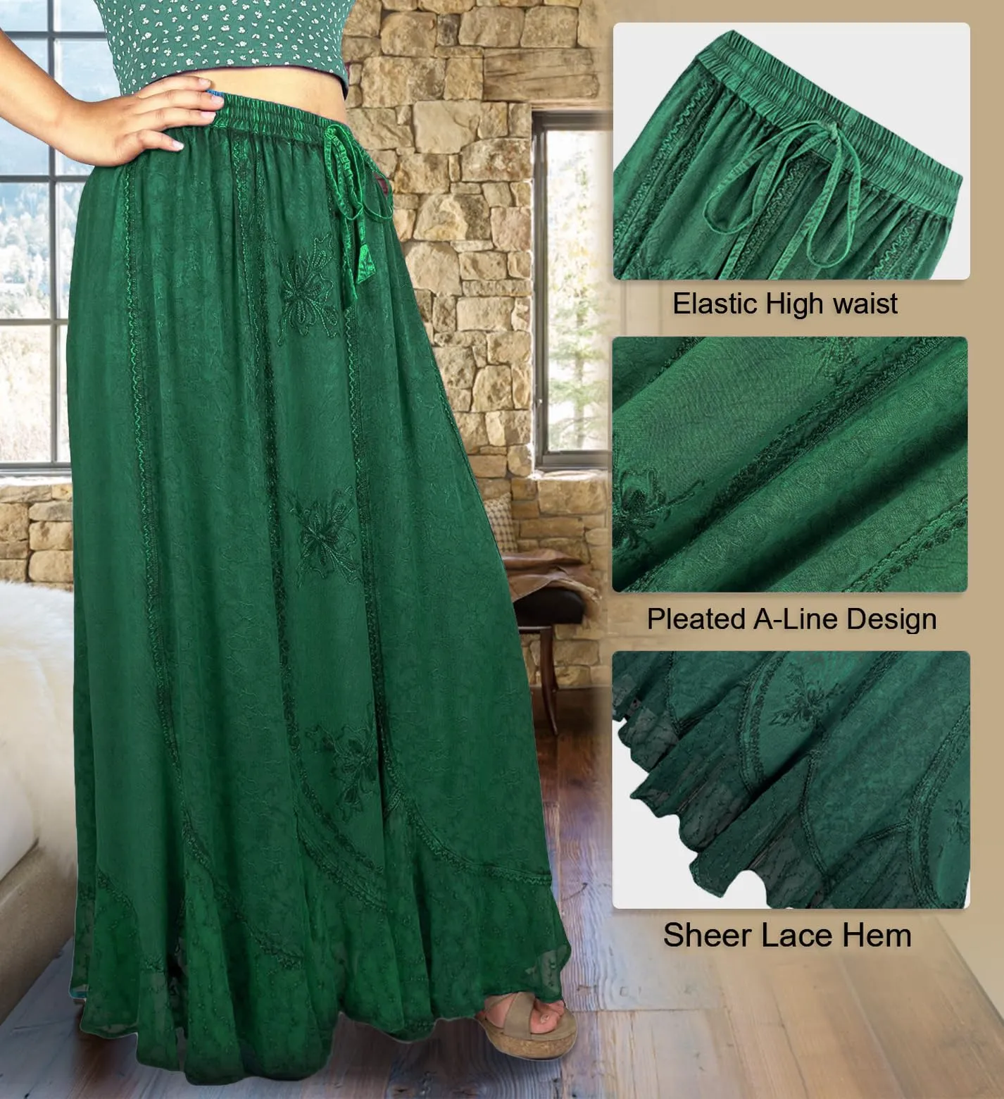Women's Scalloped Bohemian Gothic Elastic Waistband Flared Skirt ~ 711 SKT