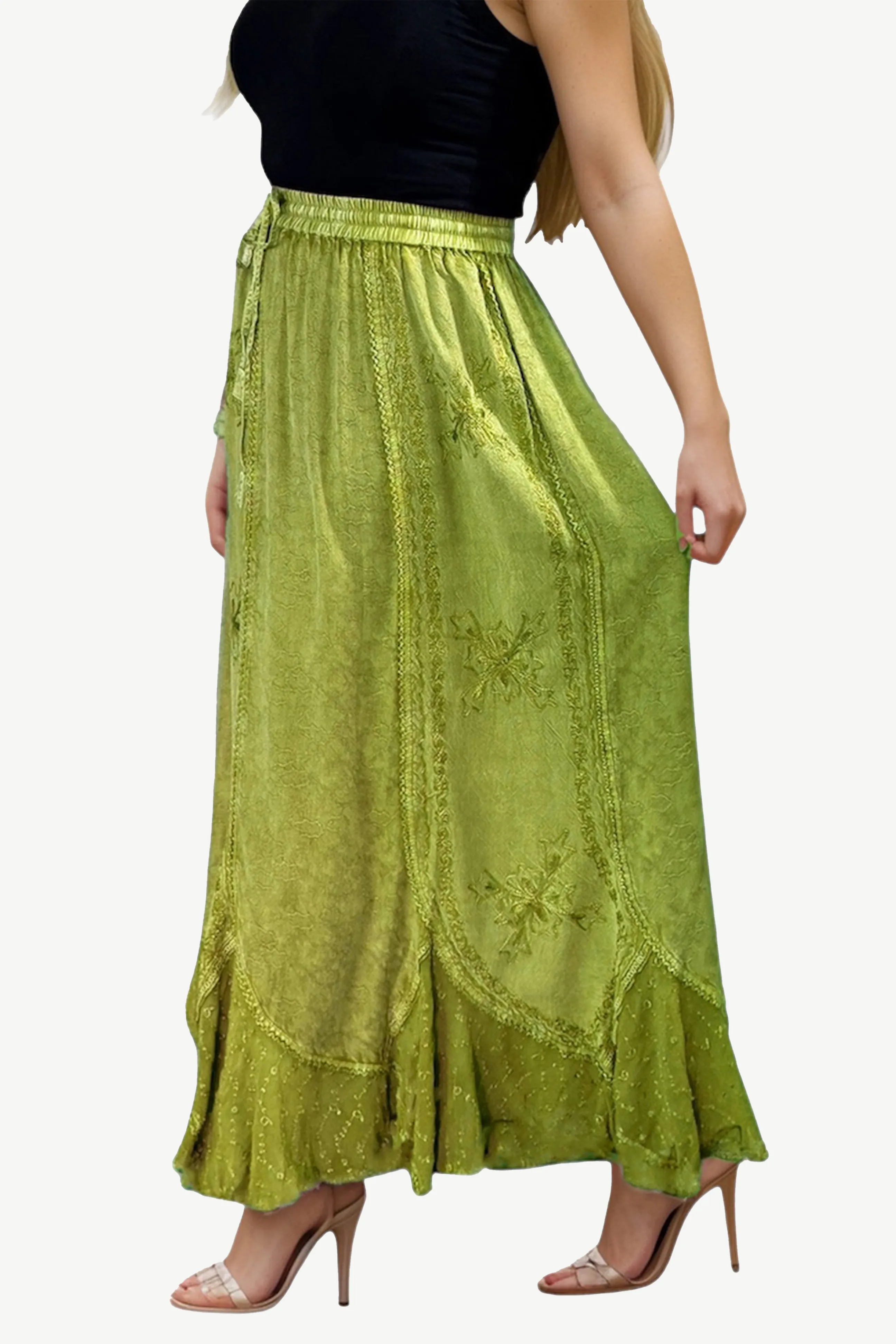 Women's Scalloped Bohemian Gothic Elastic Waistband Flared Skirt ~ 711 SKT