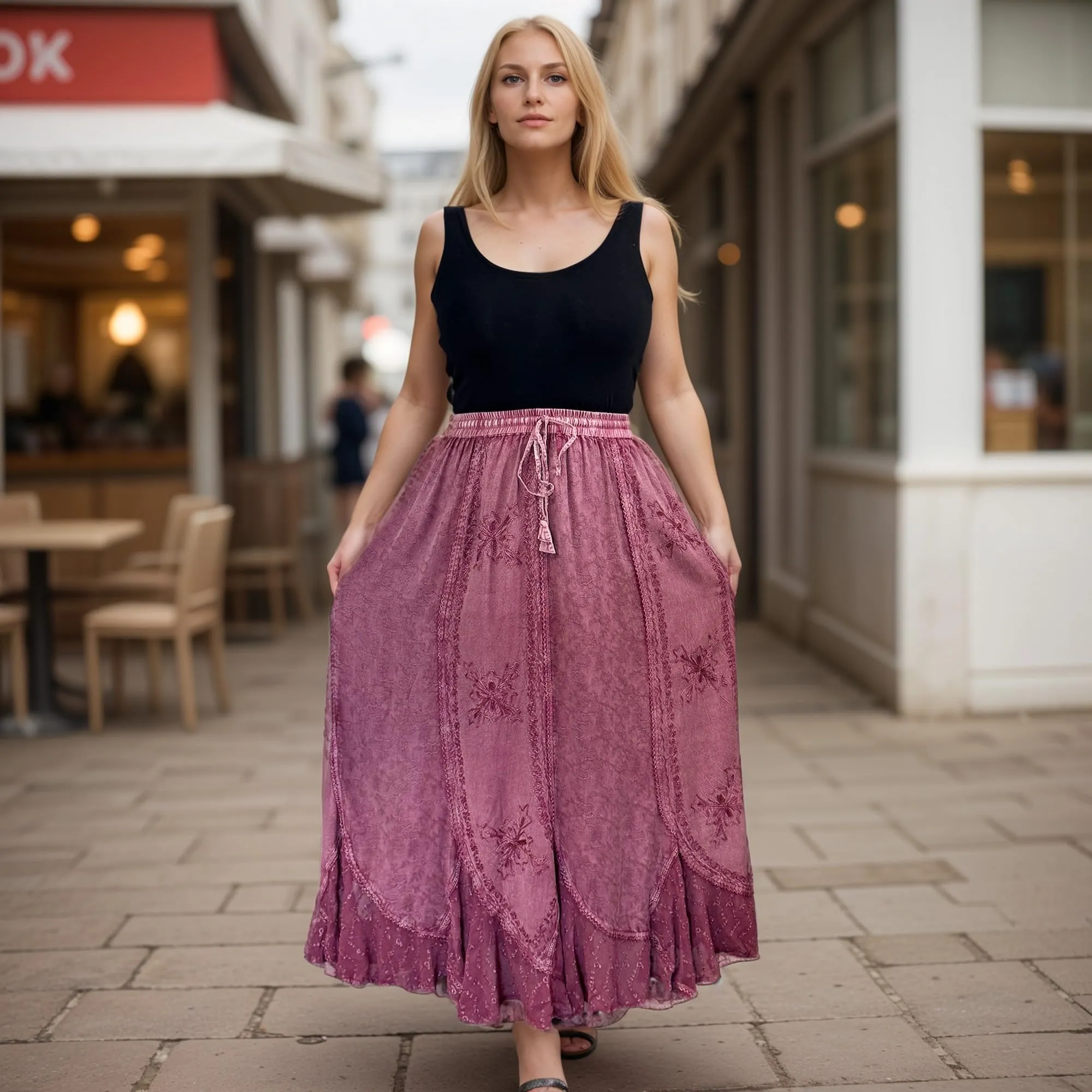 Women's Scalloped Bohemian Gothic Elastic Waistband Flared Skirt ~ 711 SKT