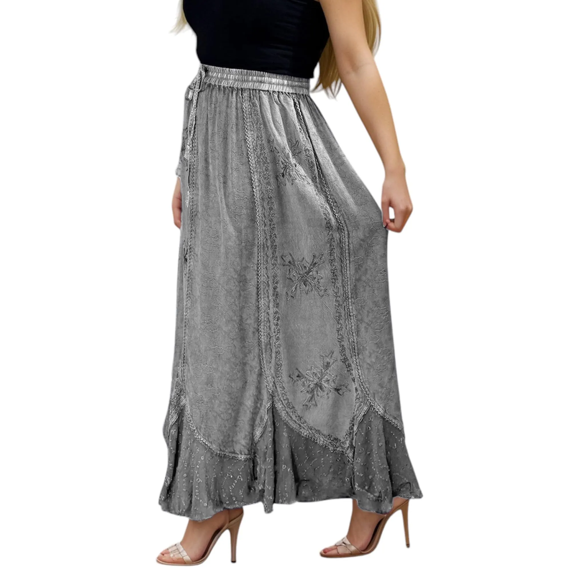 Women's Scalloped Bohemian Gothic Elastic Waistband Flared Skirt ~ 711 SKT