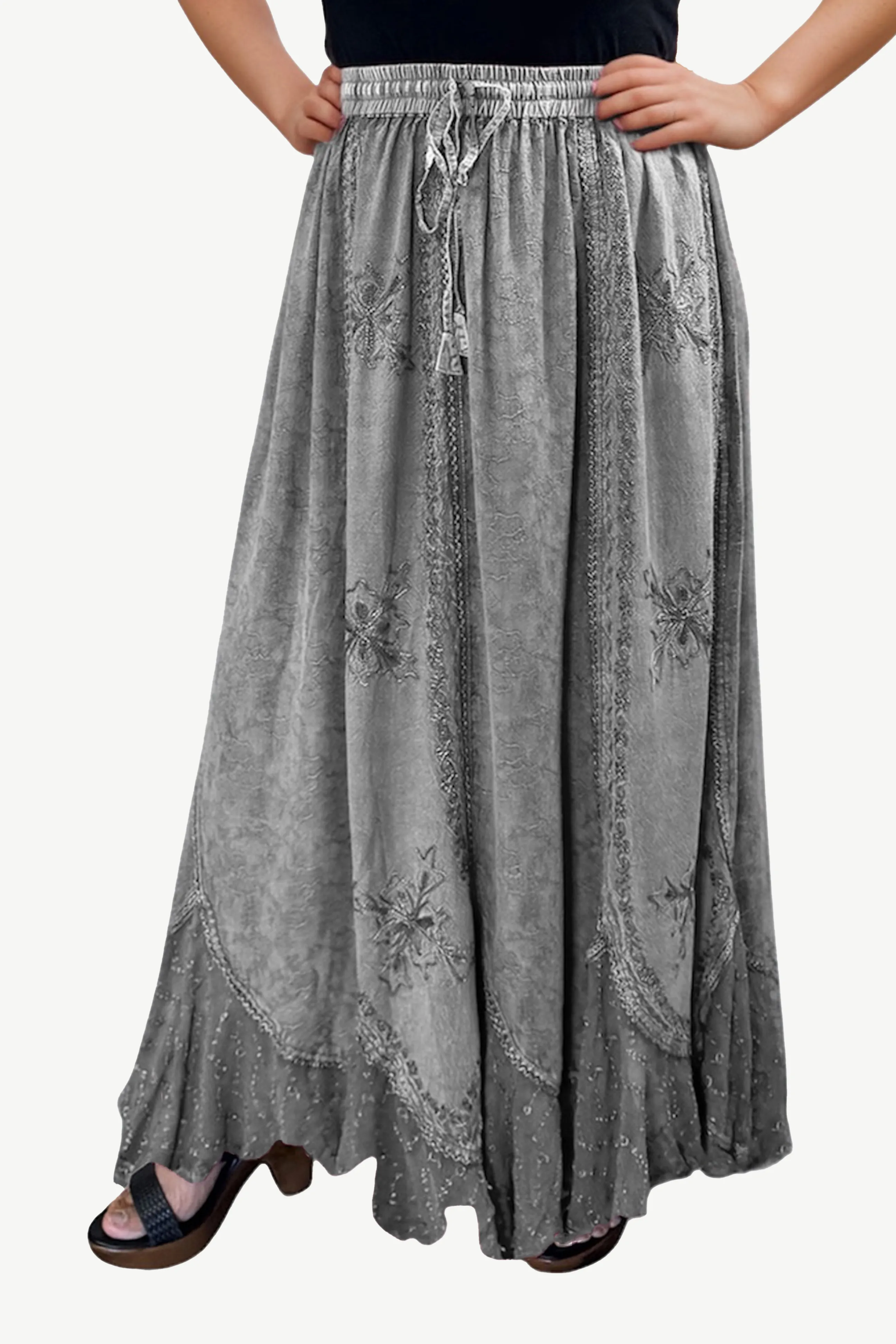 Women's Scalloped Bohemian Gothic Elastic Waistband Flared Skirt ~ 711 SKT