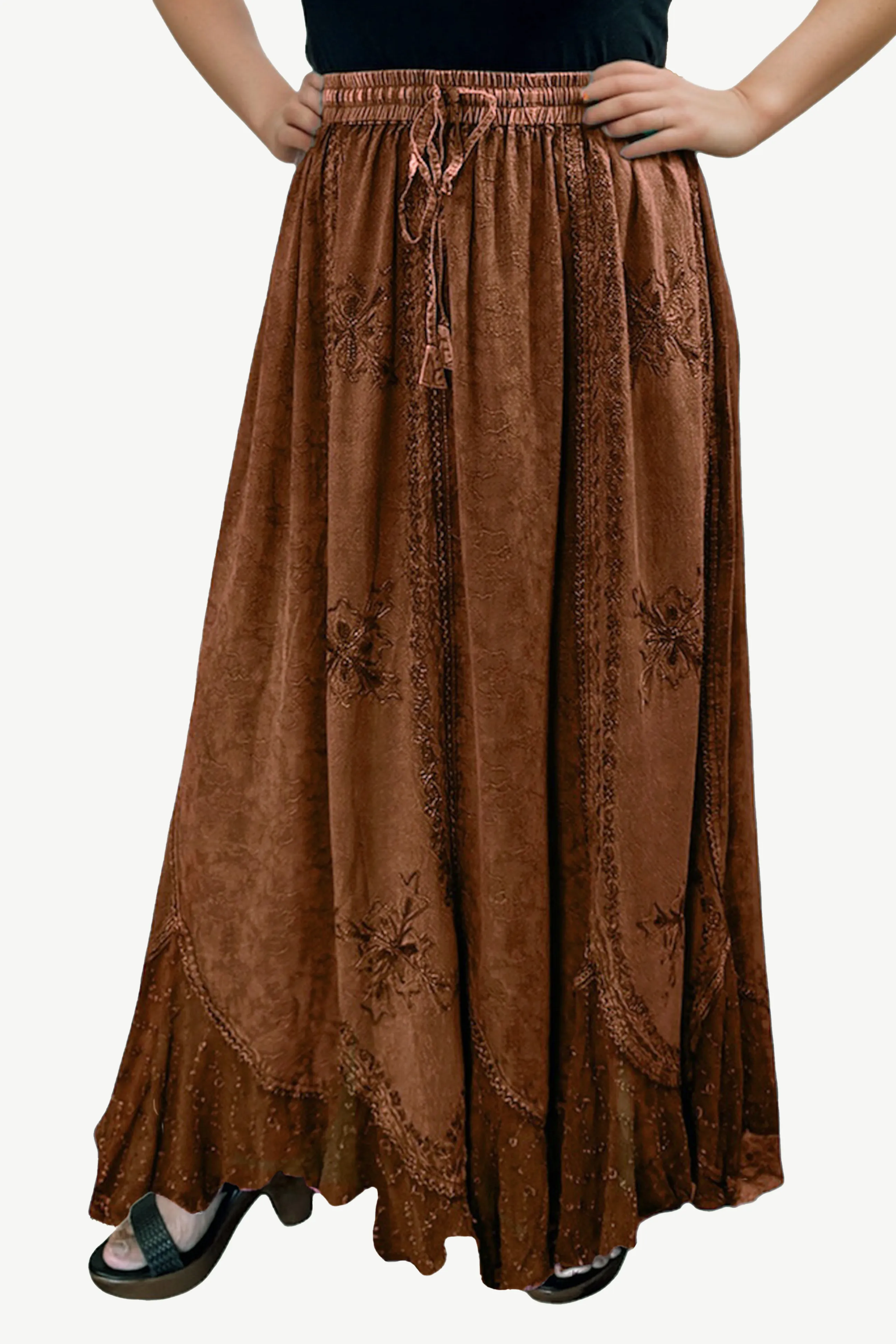 Women's Scalloped Bohemian Gothic Elastic Waistband Flared Skirt ~ 711 SKT