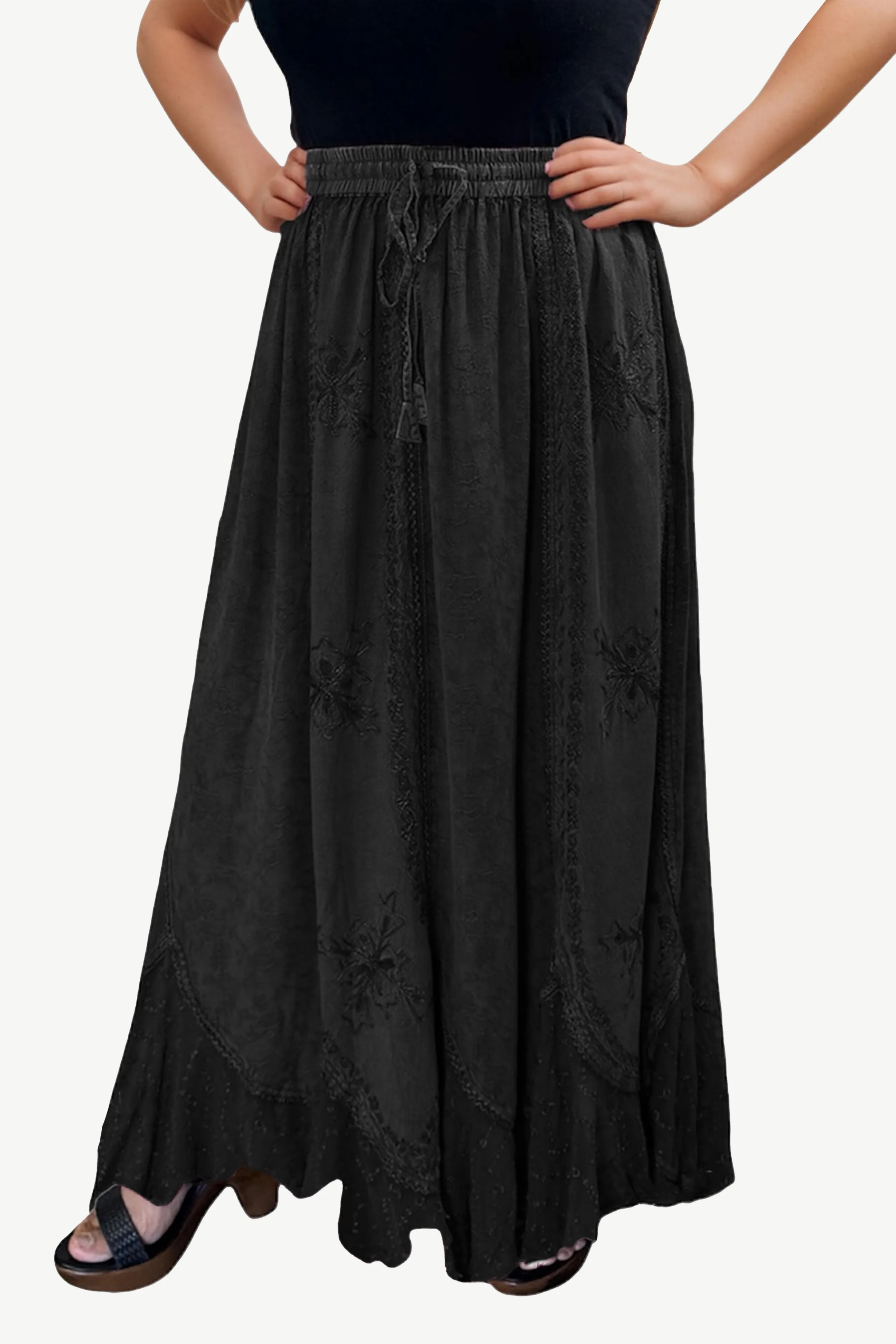 Women's Scalloped Bohemian Gothic Elastic Waistband Flared Skirt ~ 711 SKT