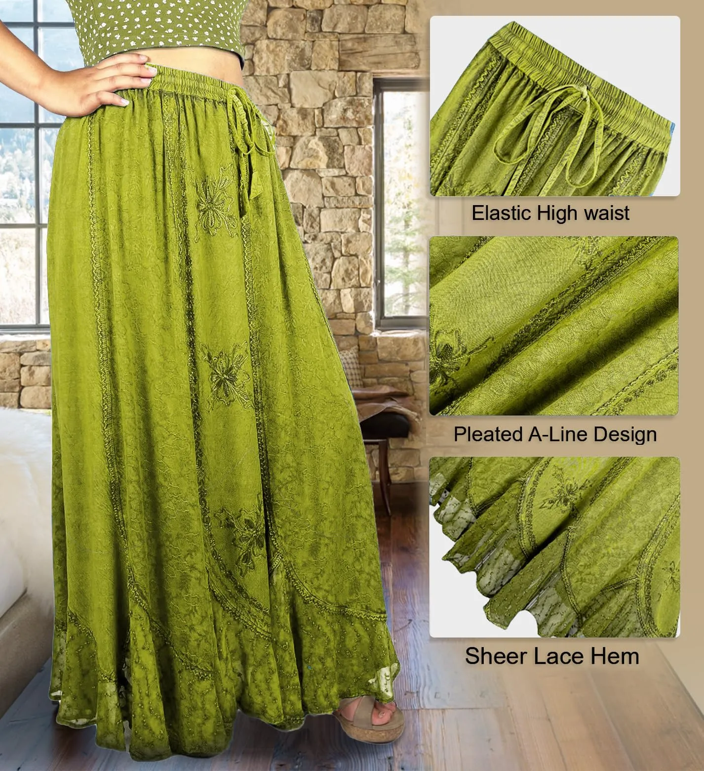 Women's Scalloped Bohemian Gothic Elastic Waistband Flared Skirt ~ 711 SKT