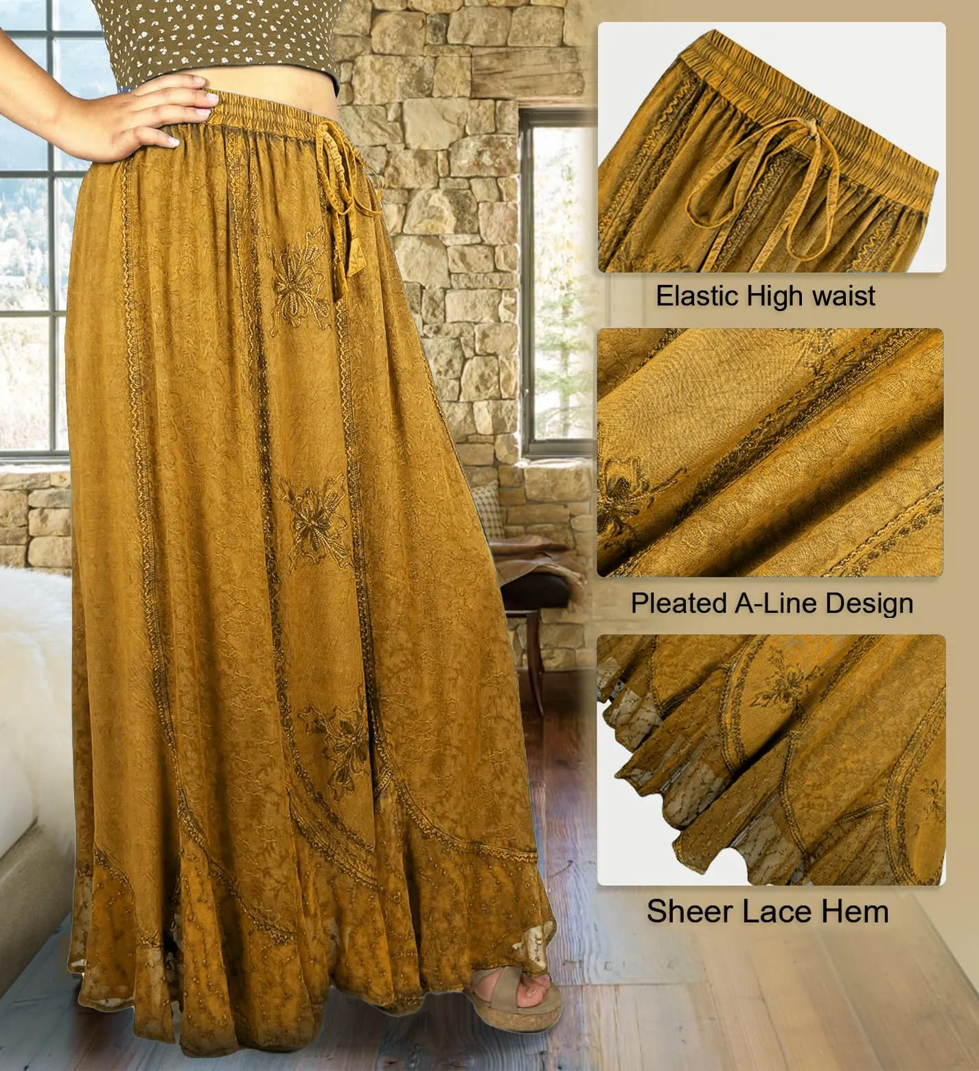 Women's Scalloped Bohemian Gothic Elastic Waistband Flared Skirt ~ 711 SKT