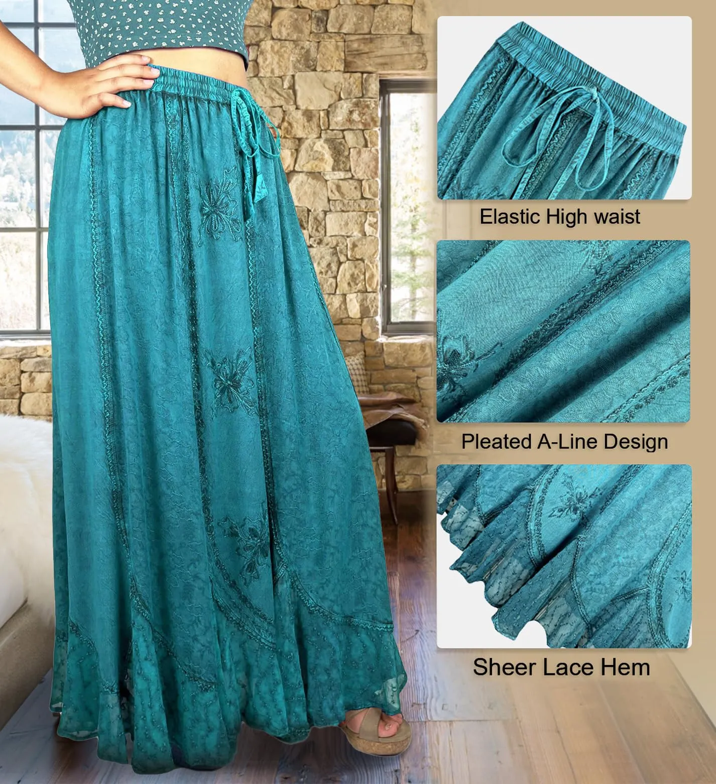 Women's Scalloped Bohemian Gothic Elastic Waistband Flared Skirt ~ 711 SKT