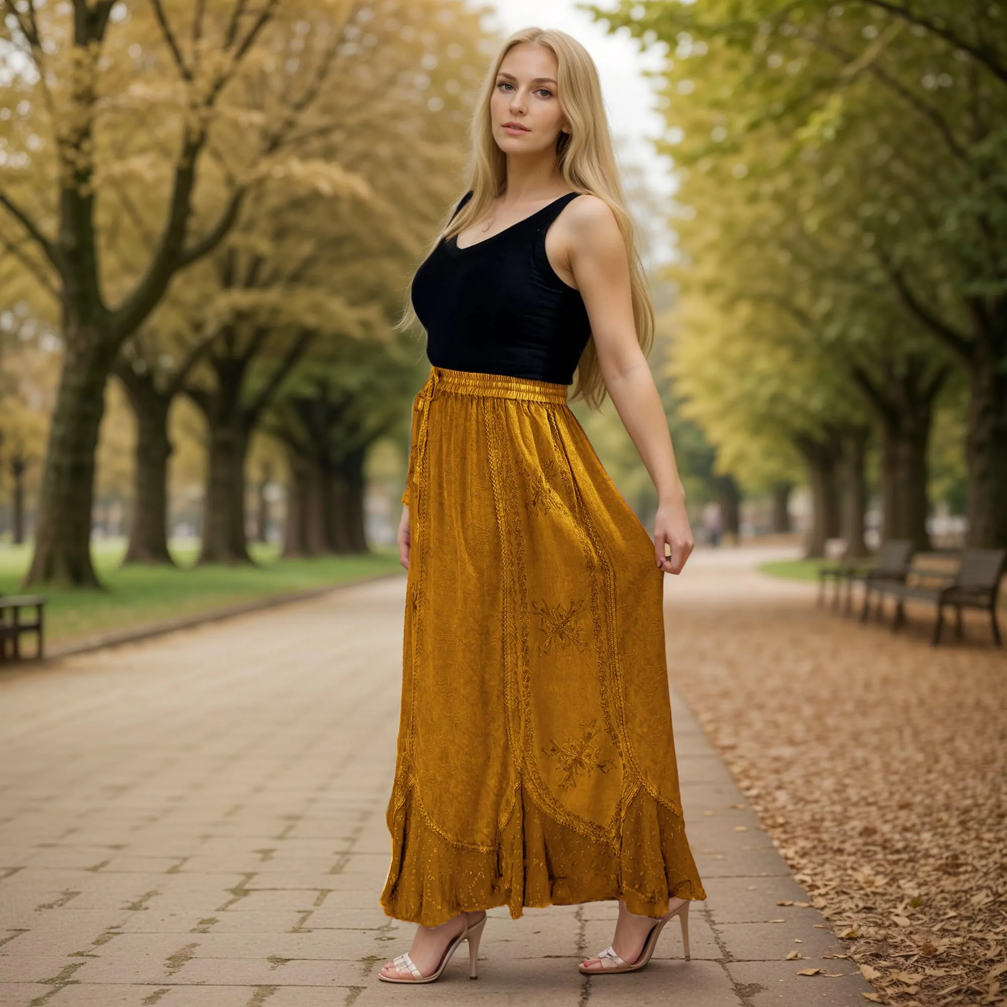 Women's Scalloped Bohemian Gothic Elastic Waistband Flared Skirt ~ 711 SKT